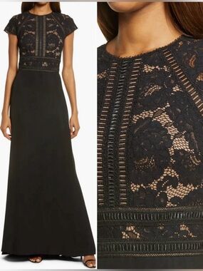 Tadashi Shoji Lace & Crepe A-Line Gown size 12 NWT